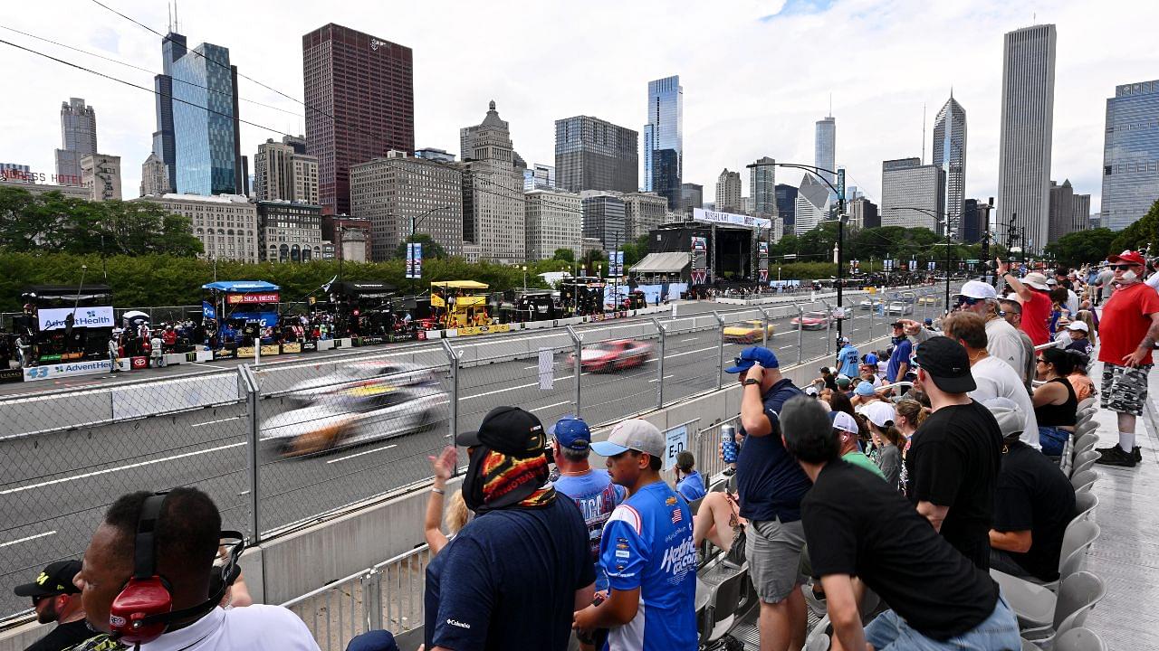 A general view as fans watch the Grant Park 165 at Chicago Street Race.