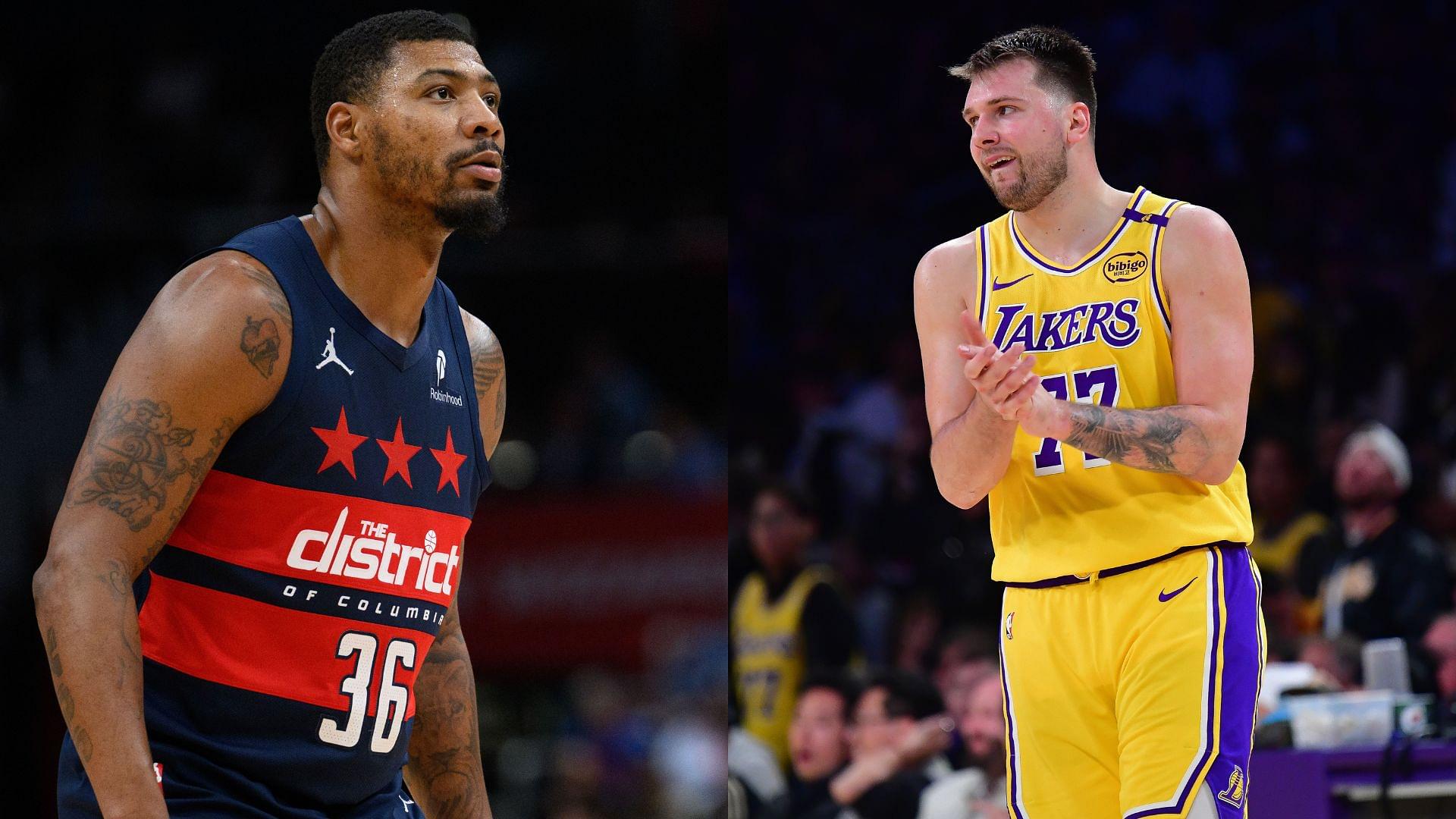 Marcus Smart (L) and Luka Doncic (R)