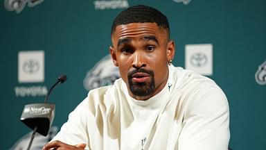 Philadelphia Eagles quarterback Jalen Hurts (1) addresses media during a press conference at NovaCare Complex.
