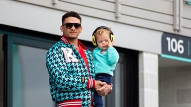 Kansas City Chiefs quarterback Patrick Mahomes attends the match between the KC Current and the Portland Thorns FC at CPKC Stadium.