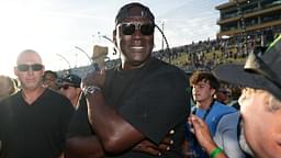 23XI owner Michael Jordan celebrates after his driver NASCAR Cup Series driver Tyler Reddick (not pictured) won the Straight Talk Wireless 400 at Homestead-Miami Speedway