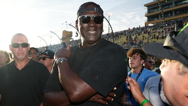 23XI owner Michael Jordan celebrates after his driver NASCAR Cup Series driver Tyler Reddick (not pictured) won the Straight Talk Wireless 400 at Homestead-Miami Speedway