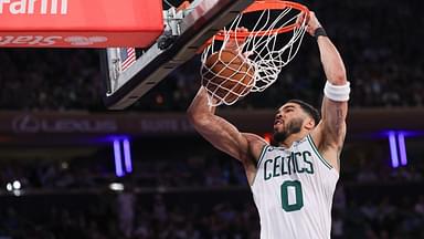 Boston Celtics forward Jayson Tatum (0) dunks the ball in the second half during game four of the second round for the 2025 NBA Playoffs against the New York Knicks at Madison Square Garden.