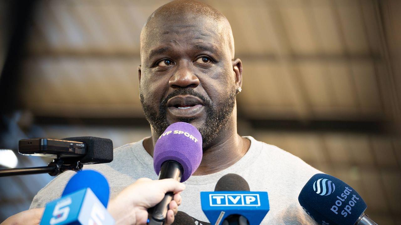 Shaquille O Neal attends the Hey, This is Shaq Basketball Tournament in Warsaw, Poland, on August 28, 2024.