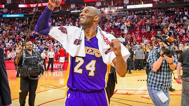 Los Angeles Lakers forward Kobe Bryant (24) acknowledges the crowd as he leaves the court for the second to last game of his NBA career after the game between the Rockets and the Lakers at the Toyota Center. The Rockets defeat the Lakers 130-110.