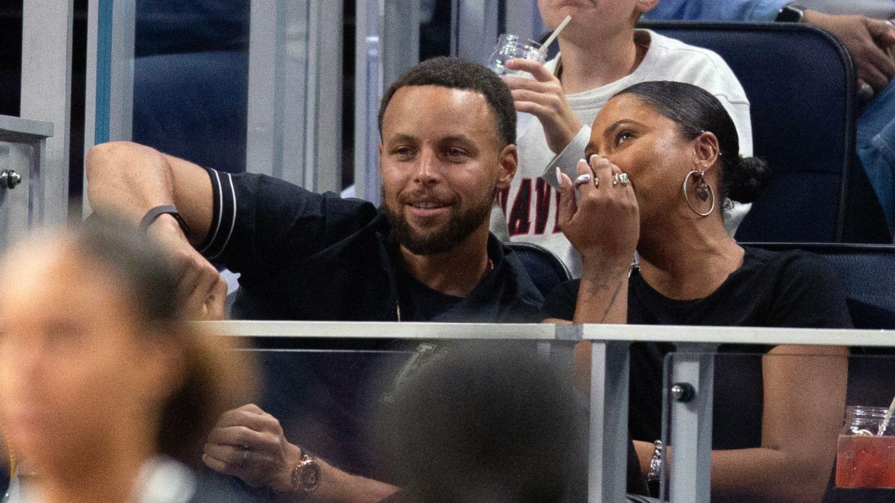 Golden State Warriors star Stephen Curry and his wife Ayesha take in a Golden State Valkyries game against the Los Angeles Sparks at Chase Center.