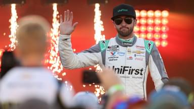 NASCAR Cup Series driver Chase Elliott (9) waves to fans during driver introductions prior to the NASCAR Cup Series Cook Out 400 at Richmond Raceway.