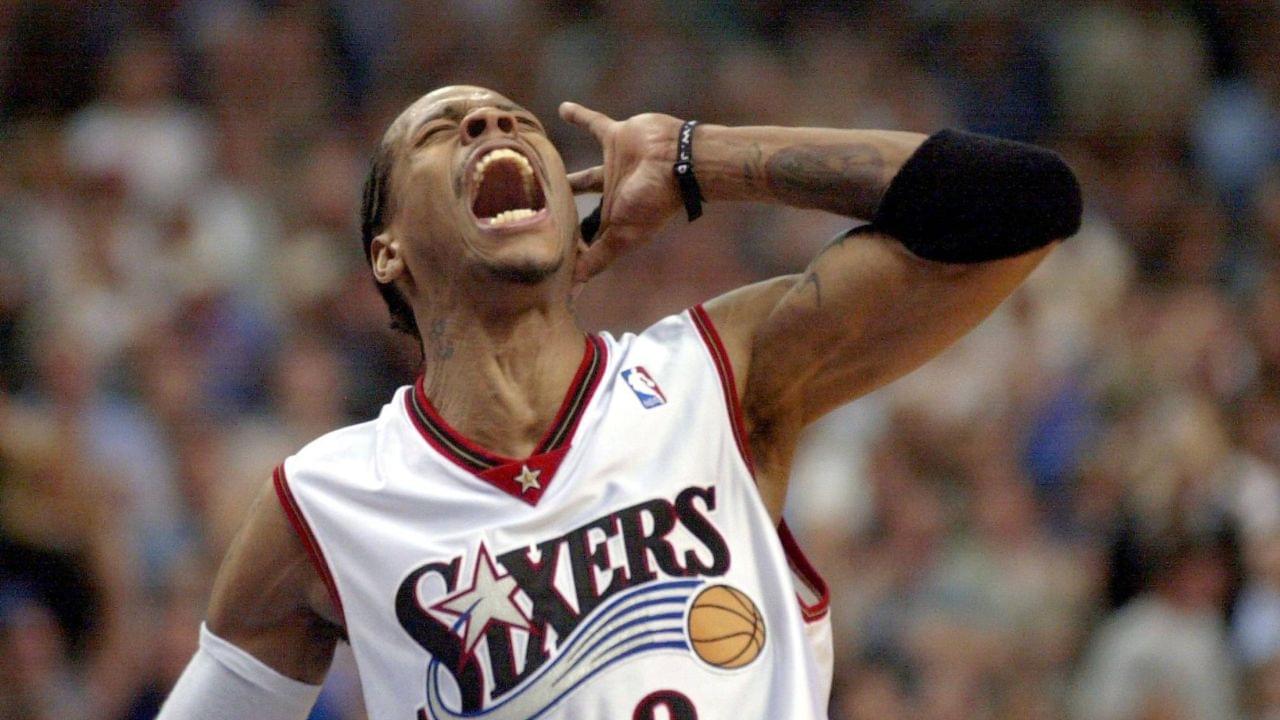 The Sixers Allen Iverson screams after his team defeated the Toronto Raptors 121-88 in game five of their NBA Basketball Herren USA playoff series