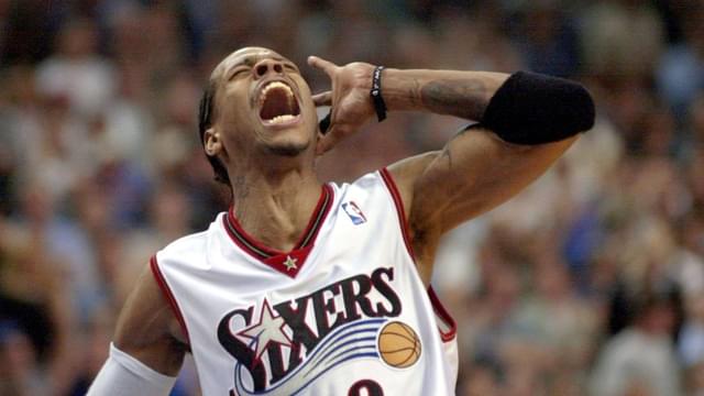 The Sixers Allen Iverson screams after his team defeated the Toronto Raptors 121-88 in game five of their NBA Basketball Herren USA playoff series