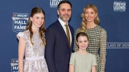Inductee Jimmy Johnson and wife Chandra with daughters Genevieve and Lydia during the red carpet at Charlotte Convention Center Crown Ballroom.