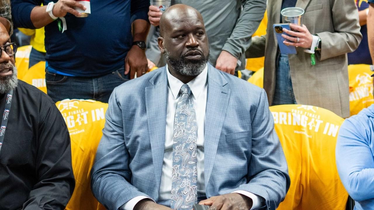 NBA former player Shaquille O'Neal before game one of the 2023 NBA Finals between the Miami Heat and Denver Nuggets at Ball Arena.