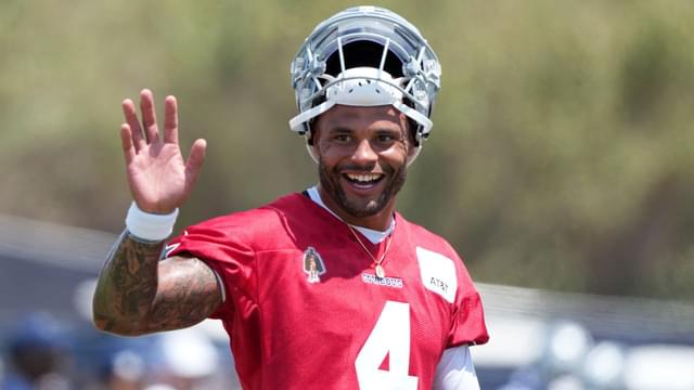 Dallas Cowboys quarterback Dak Prescott (4) at training camp at the River Ridge Fields.