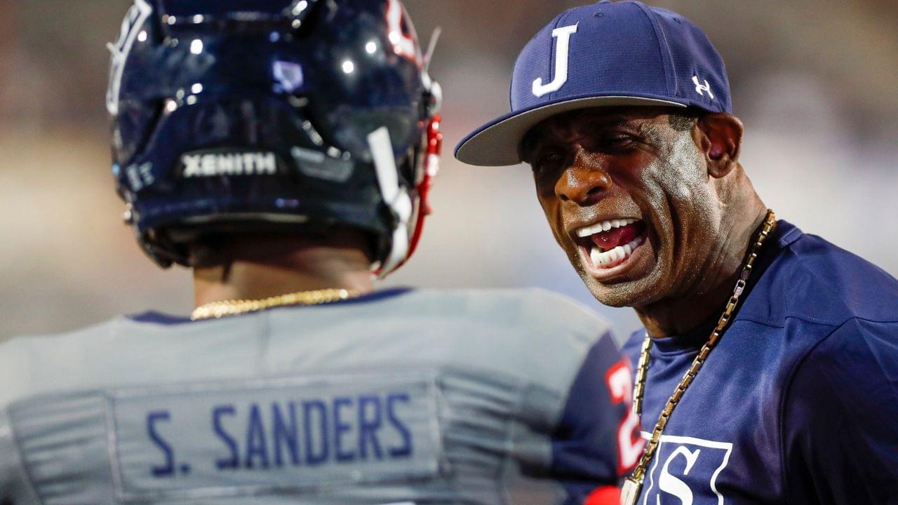 Jackson State head coach Deion Sanders yells at Jackson State safety Shilo Sanders (21) on the sideline in the Southern Heritage Classic between Tennessee State University and Jackson State University at Liberty Bowl Memorial Stadium in Memphis, Tenn., on Saturday, Sept. 11, 2021. Hpt Photos Of The Year 2021 60