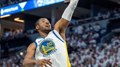 Golden State Warriors forward Jonathan Kuminga (00) drives to the basket against the Minnesota Timberwolves in the second half during game five of the second round for the 2025 NBA Playoffs at Target Center.