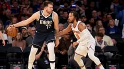 Dallas Mavericks guard Luka Doncic (77) controls the ball against New York Knicks guard Jalen Brunson (11) during the third quarter at Madison Square Garden.