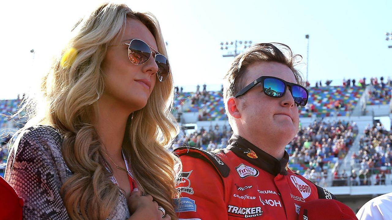 NASCAR Xfinity Series driver Ty Dillon (3) with his wife Haley Dillon before the PowerShares QQQ 300 at Daytona International Speedway.