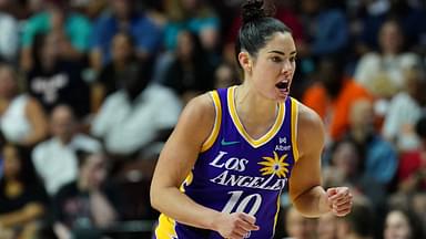 Los Angeles Sparks guard Kelsey Plum (10) reacts after her three point basket against the Connecticut Sun in the second half at Mohegan Sun Arena.