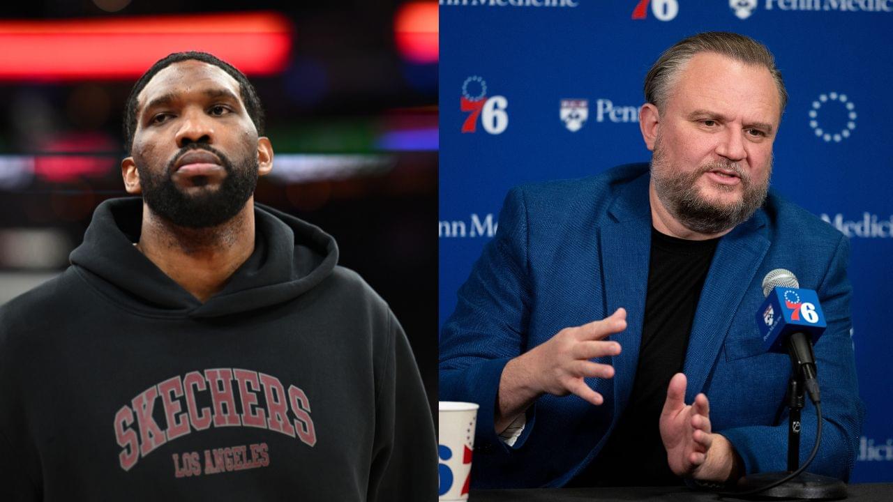 Joel Embiid (L) , Daryl Morey (R)
