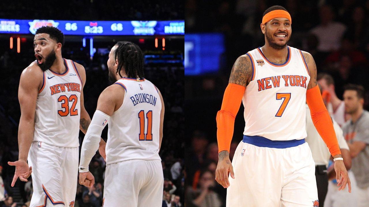 Karl-Anthony Towns and Jalen Brunson (L), Carmelo Anthony (R)