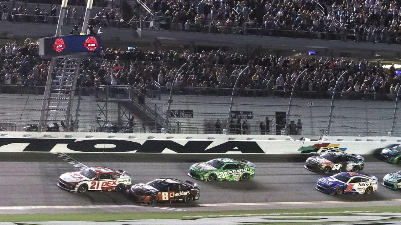 Harrison Burton no. 21 beats Kyle Busch no. 8 to the finish line, Saturday August 24, 2024 to win the Coke Zero Sugar 400 at Daytona International Speedway.