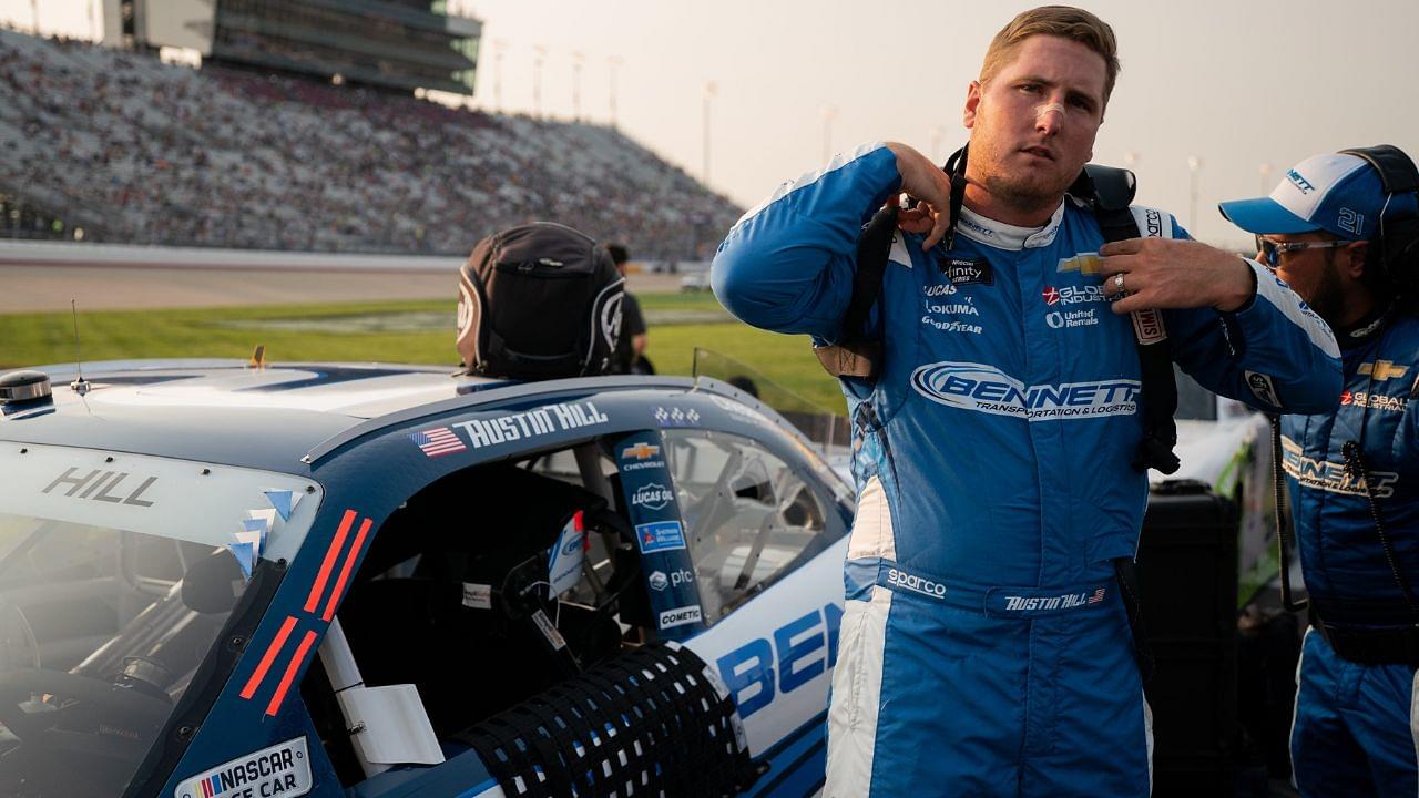 NASCAR Xfinity Series driver Austin Hill suits up before the Tennessee Lottery 250 at Nashville Superspeedway in Lebanon, Tenn., Saturday, May 31, 2025.