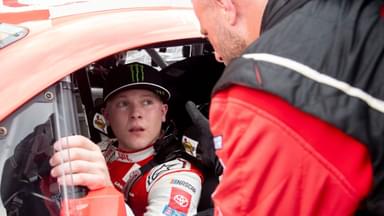 NASCAR Cup Series driver Ty Gibbs (54) sits in his car Sunday, July 27, 2025, after the Brickyard 400 at Indianapolis Motor Speedway.