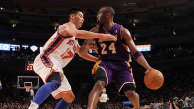 eremy Lin of the New York Knicks defends against Kobe Bryant (24) of the Los Angeles Lakers at Madison Square Garden in New York The Knicks knocked off the Lakers, 92-85