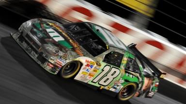 NASCAR Sprint Cup Series driver Kyle Busch (18) wins the Dodge Challenger 500 at Darlington Raceway.