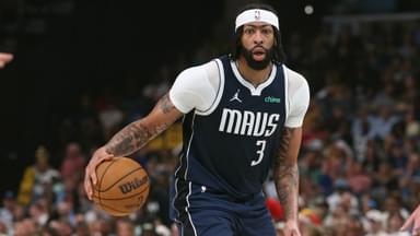 Apr 18, 2025; Memphis, Tennessee, USA; Dallas Mavericks forward Anthony Davis (3) dribbles during the second quarter against the Memphis Grizzlies at FedExForum
