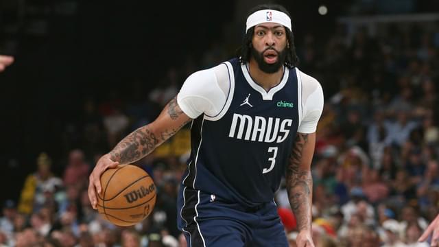 Apr 18, 2025; Memphis, Tennessee, USA; Dallas Mavericks forward Anthony Davis (3) dribbles during the second quarter against the Memphis Grizzlies at FedExForum