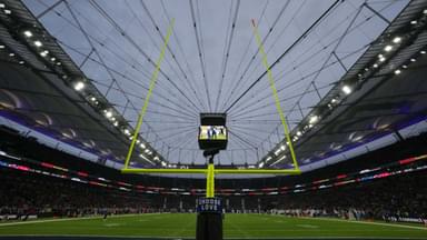 A general overall view of the goal posts during an NFL International Series game between the Indianapolis Colts and the New England Patriots at Deutsche Bank Park.
