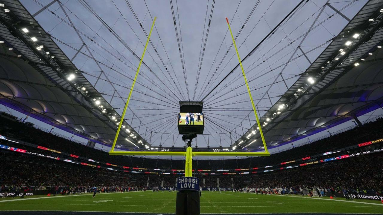 A general overall view of the goal posts during an NFL International Series game between the Indianapolis Colts and the New England Patriots at Deutsche Bank Park.