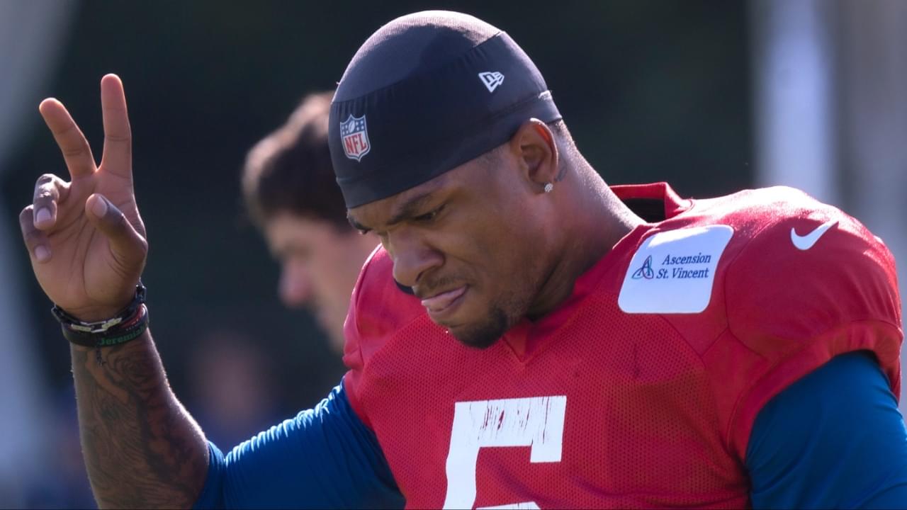Indianapolis Colts’ quarterback Anthony Richardson (#5) waves to the fans during Colts Camp at Grand Park Sports Campus, Tuesday, July 29, 2025 in Westfield.
