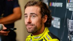 Ryan Blaney answers questions from the media during NASCAR Cup Series Playoff Media Day at Charlotte Convention Center.