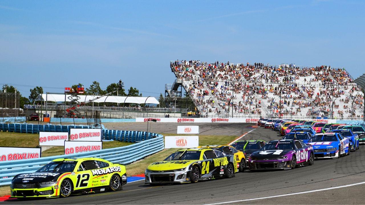 NASCAR Cup Series driver Ryan Blaney (12) leads the field on a restart during the Go Bowling at The Glen at Watkins Glen International.