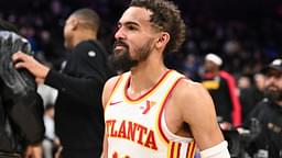 Apr 11, 2025; Philadelphia, Pennsylvania, USA; Atlanta Hawks guard Trae Young (11) looks on after the game against the Philadelphia 76ers at Wells Fargo Center.