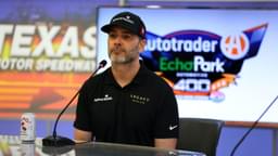 Seven time NASCAR Cup Series Champion Jimmy Johnson (84) answers questions from the media before practice for the NASCAR Cup Series AutoTrader EchoPark Automotive 400 at Texas Motor Speedway.