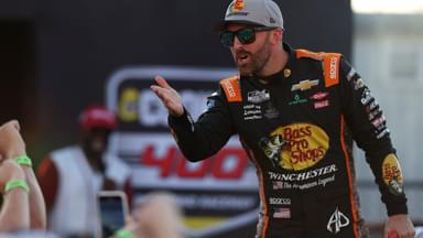 NASCAR Cup Series driver Austin Dillon (3) gestures to fans during driver introductions prior to the NASCAR Cup Series Cook Out 400 at Richmond Raceway.