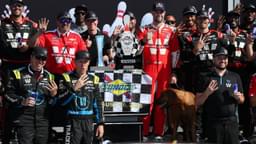 NASCAR Cup Series driver Shane Van Gisbergen celebrates with his team in victory lane after winning the Go Bowling at The Glen at Watkins Glen International.