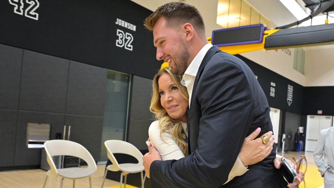 Luka Doncic hugs Lakers co-owner Jeannie Buss