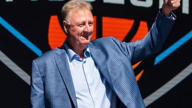 Larry Bird waves at the crowd gathered Thursday, May 30, 2024, for the grand opening ceremony of the Larry Bird Museum in Terre Haute, Indiana.