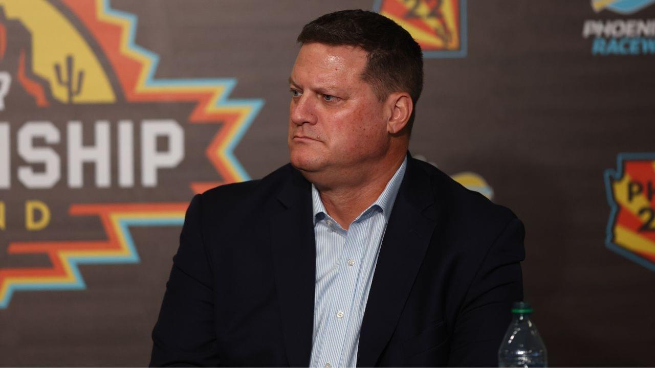 NASCAR chief operating officer Steve O'Donnell speak to the media prior to practice for the NASCAR championship race at Phoenix Raceway.