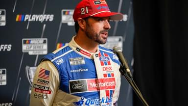 Josh Berry answers questions from the media during NASCAR Cup Series Playoff Media Day at Charlotte Convention Center.