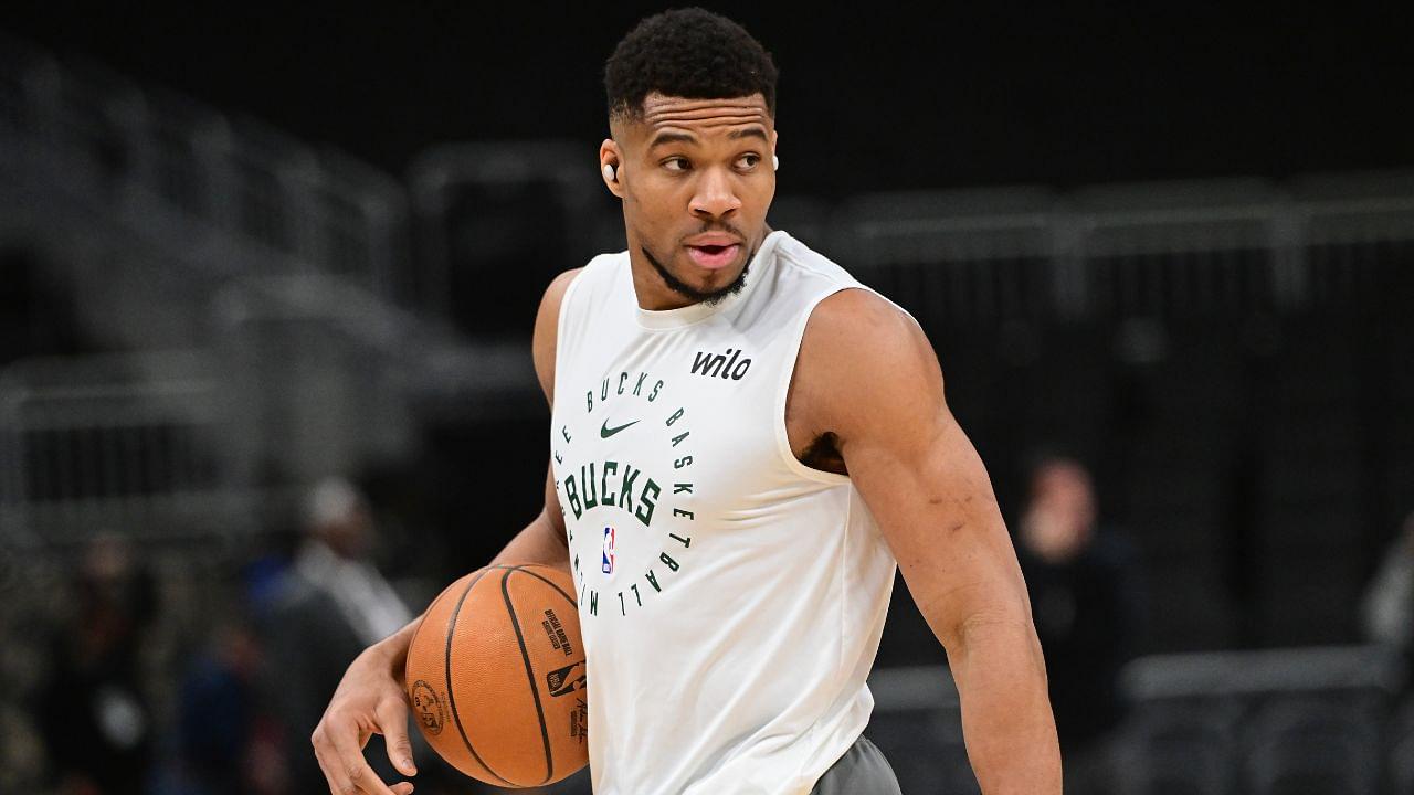 Milwaukee Bucks forward Giannis Antetokounmpo (34) warms up before game against the New Orleans Pelicans at Fiserv Forum.