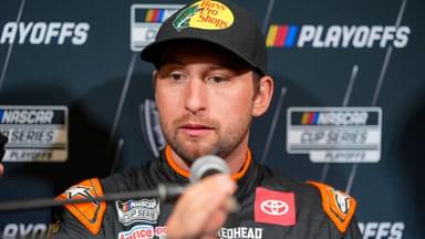 Chase Briscoe answers questions from the media during NASCAR Cup Series Playoff Media Day at Charlotte Convention Center.