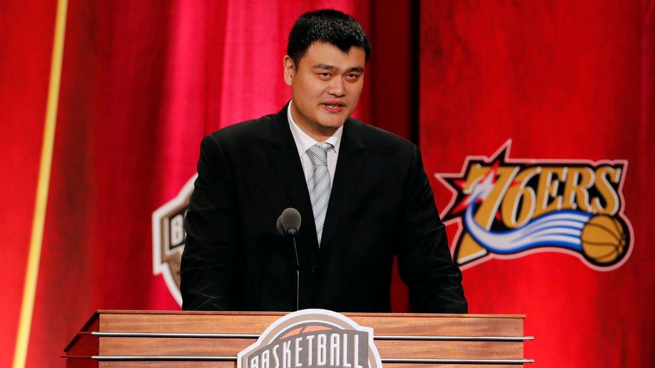 Yao Ming speaks during the 2016 Naismith Memorial Basketball Hall of Fame Enshrinement Ceremony at Springfield Symphony Hall.