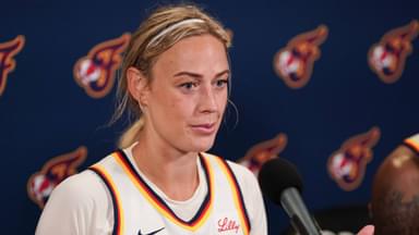 Indiana Fever guard Sophie Cunningham (8) during the postgame press conference