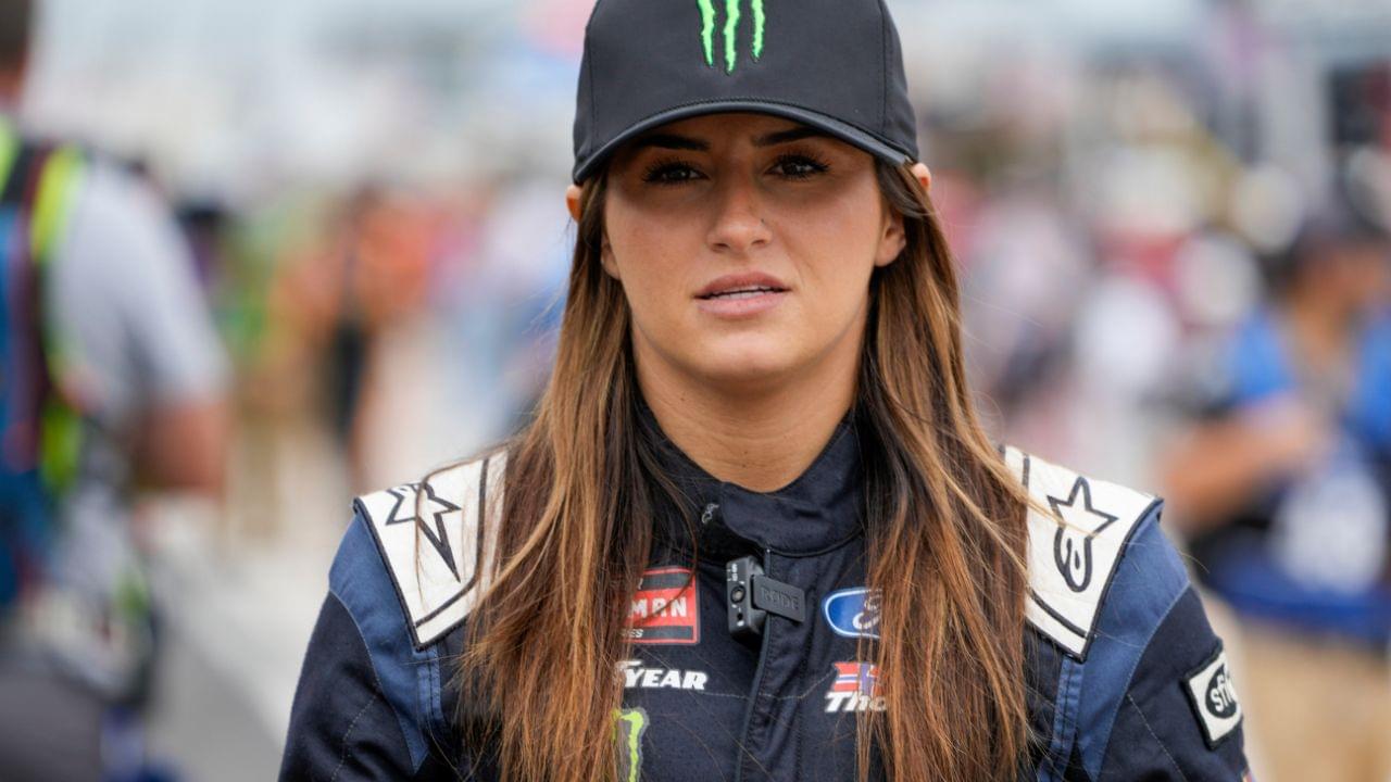 NASCAR Craftsman Truck Series driver Hailie Deegan (13) walks to her truck during the Tyson 250 at North Wilkesboro Speedway.