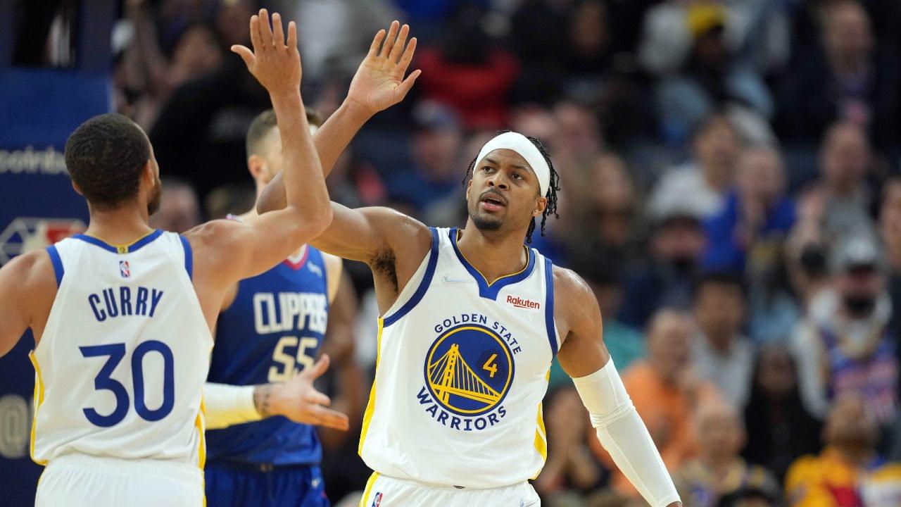 Moses Moody and Stephen Curry, GS Warriors