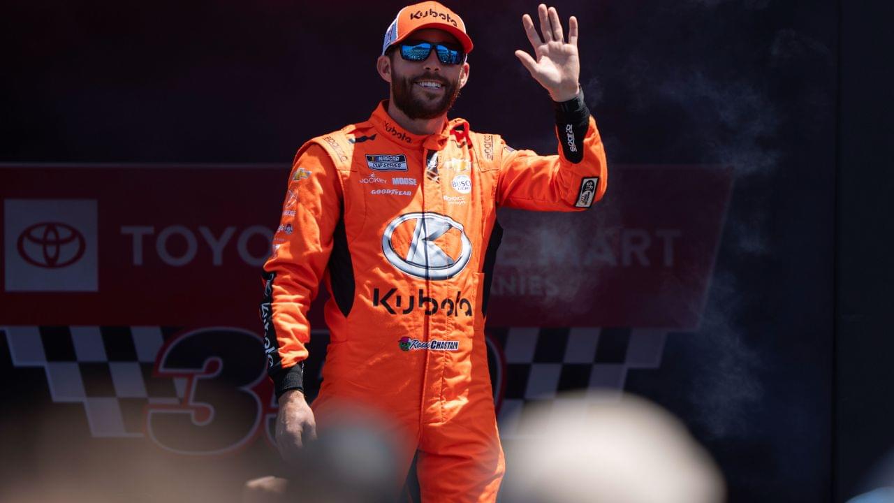 NASCAR Cup Series driver Ross Chastain (1) waves after being introduced to fans before the start of the NASCAR Toyota / Save Mart 360 at Sonoma Raceway.